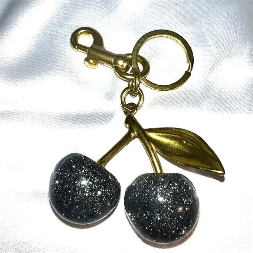 Silver Glitter Cherry Keychain Bag Charm Unisex Chic
